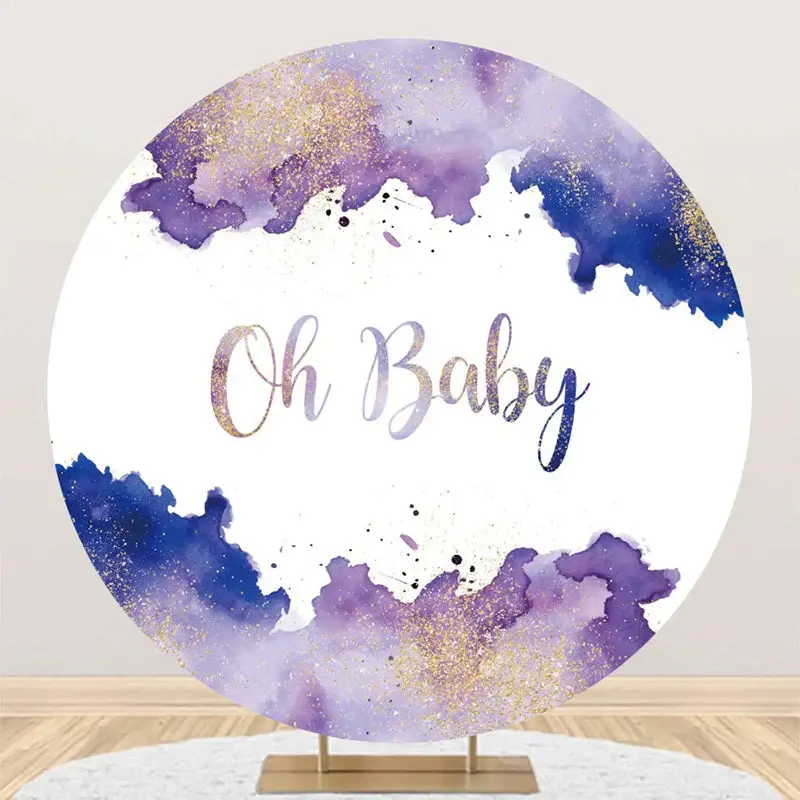 White Purple Oh Baby Round Gender Reveal Backdrop - Aperturee