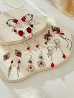 Gothic Vintage Rose & Moon & Sword Design Earrings, Punk Style Earrings for Women, Fashion Jewelry for Party, Daily Decor, Tr...