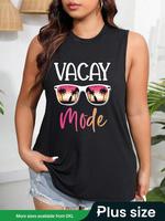 【Plus Size】 Letter Print Round Neck Tank Top, Casual Sleeveless Top for Summer, Women's Plus Clothing for Daily Wear