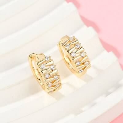 Brass Clear Cubic Zirconia Hoop Earrings