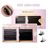 Mixed Length D Curl Cluster False Eyelashes with Lash Bond & Seal & Remover & Tweezers, 1 Box DIY Eyelash Extension Kit, Summ...