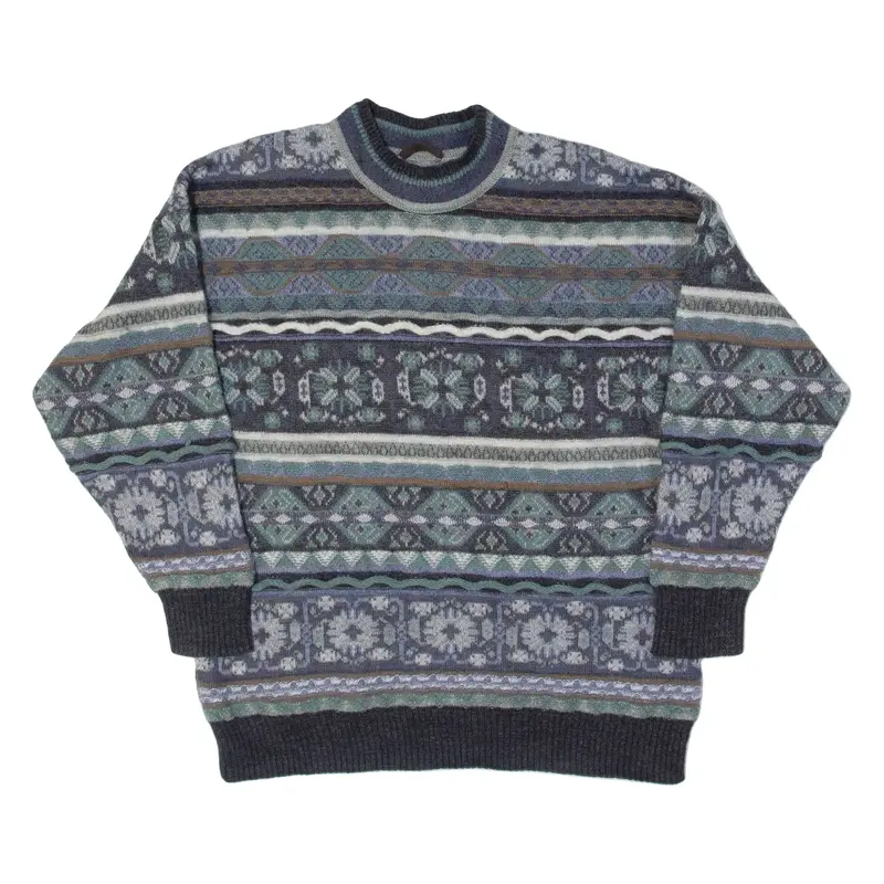 BOGNER Mens Patterned Jumper Green Crazy Pattern Tight Knit L