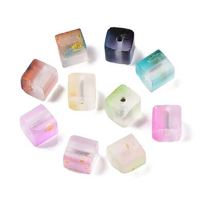 Frosted Glass Beads with Golden Glitter Powder