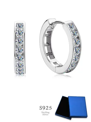 925 Sterling Silver Fashion Moissanite Decorated Earring, Elegant Accessory for Party, Daily Decor for Girl, Trendy All-match...