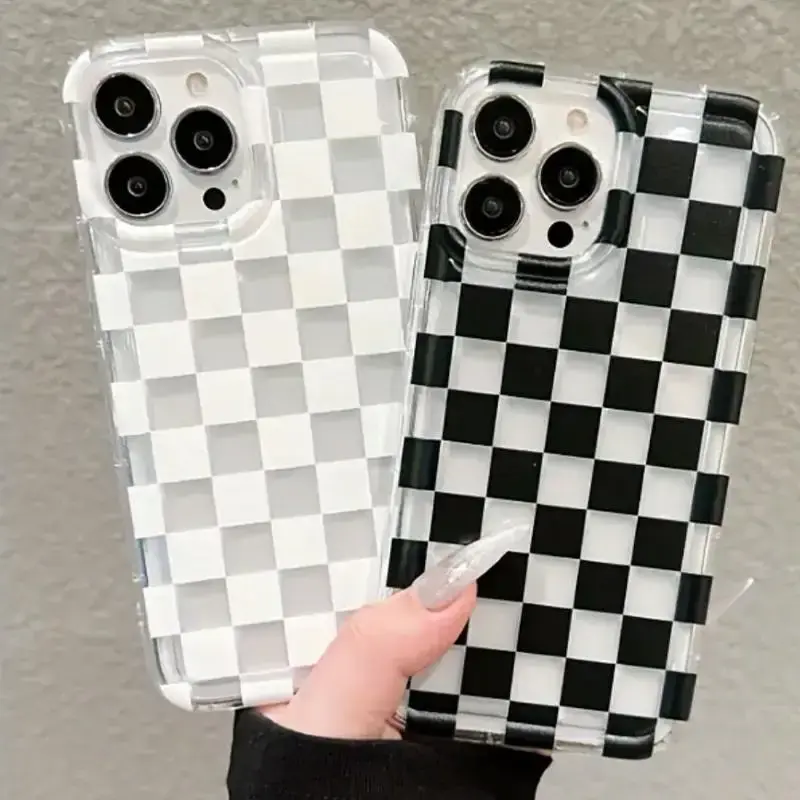 Checkerboard Pattern Phone Case, Shockproof Phone Protective Cover, Phone Accessories Compatible with iPhone 11 12 13 14 15 ...