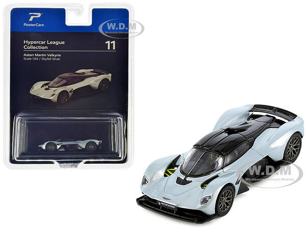 Aston Martin Valkyrie Skyfall Silver Metallic with Black Top Hypercar League Collection 1/64 Diecast Model Car by PosterCars