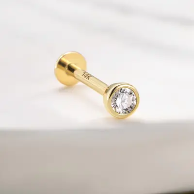 14K Gold CZ Threadless Top & Post Set - 14K Top Only / 3.0mm