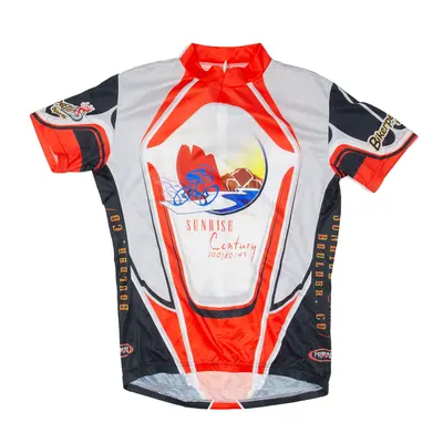 PRIMAL Cycling Full Zip Sunrise Century T-Shirt Red Short Sleeve Womens L