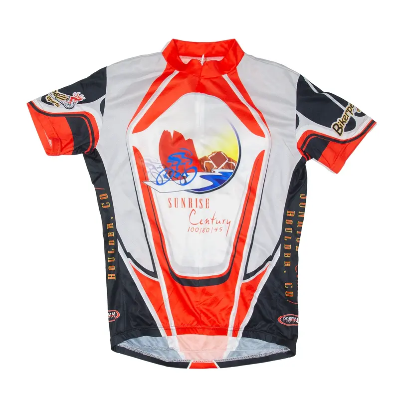 PRIMAL Cycling Full Zip Sunrise Century T-Shirt Red Short Sleeve Womens L