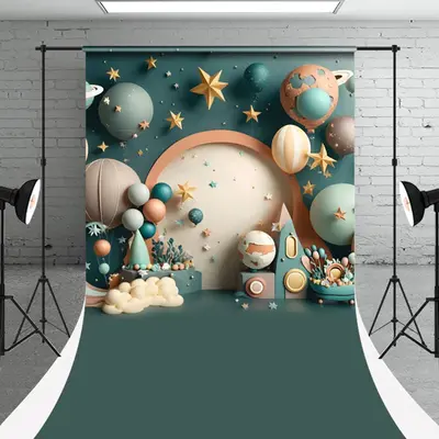 Green Stars Balloons Sweep Galaxy Photo Backdrop - Aperturee