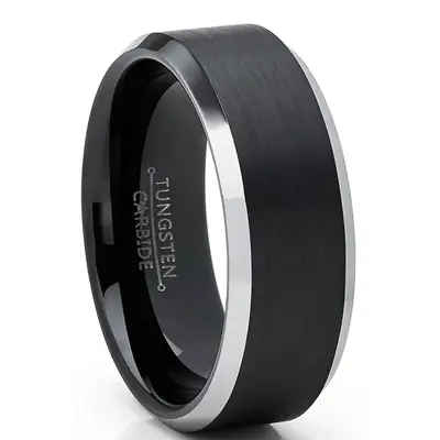 Black Tungsten Carbide DUO Engagement Ring Wedding Band Comfort Fit 8mm