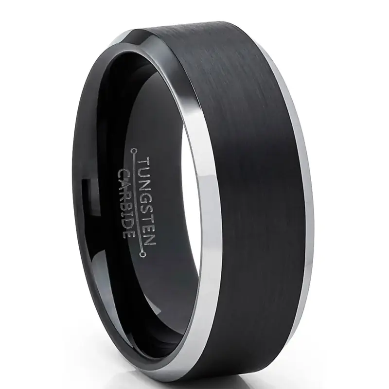 Black Tungsten Carbide DUO Engagement Ring Wedding Band Comfort Fit 8mm