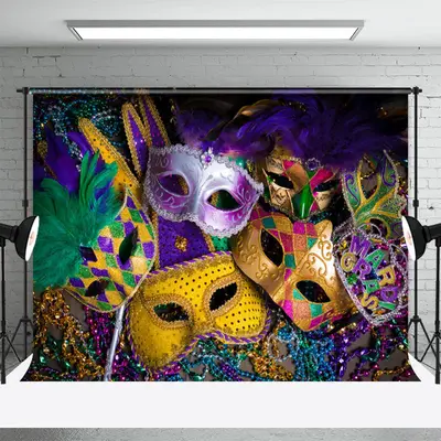 Glitter Masks Mardi Gras Masquerade Carnival Backdrop - Aperturee
