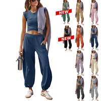 Yeokou Womens Two Pieces Outfits Casual Lounge Sets Cropped Tops Sweatpants Tracksuit with Pockets