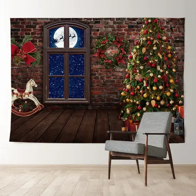 Aperturee Santa Claus Over The Moon Merry Christmas Backdrop