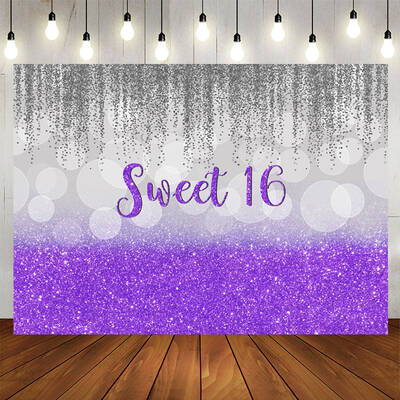 Aperturee Sweet 16 Purple Gray Glitter Birthday Backdrop