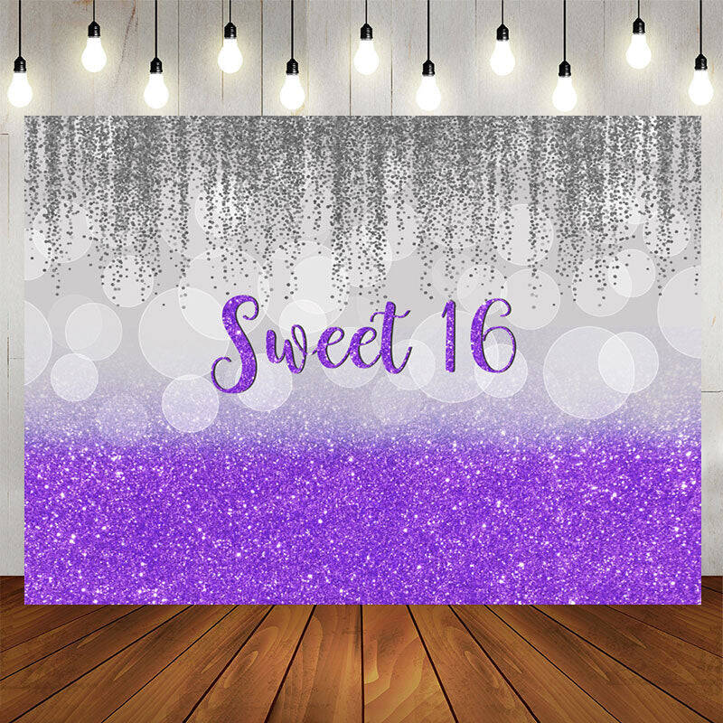 Aperturee Sweet 16 Purple Gray Glitter Birthday Backdrop