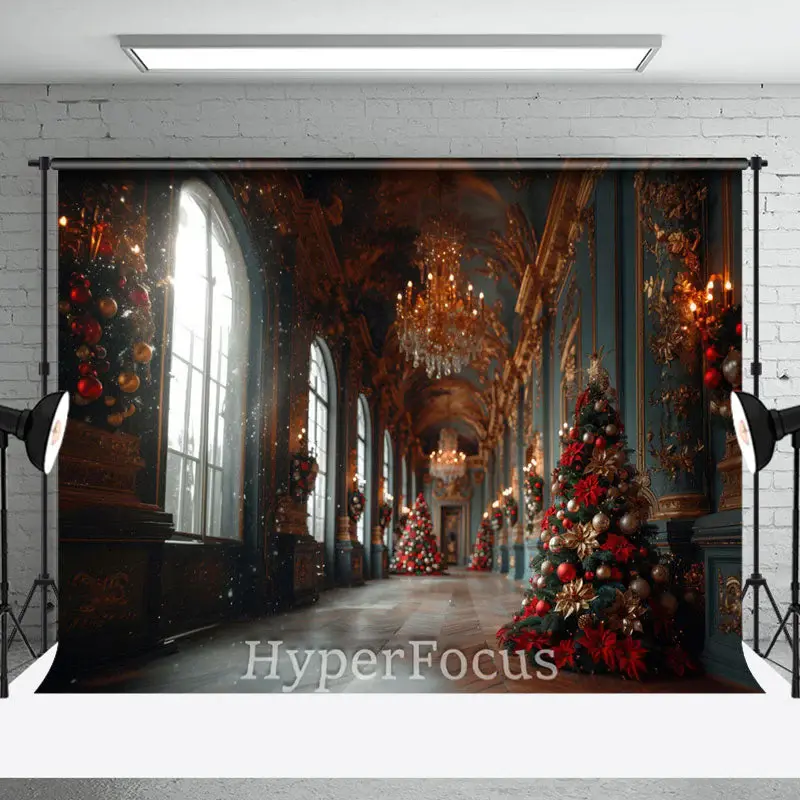 Green Gold Luxury Corridor Christmas Vibe Backdrop - Aperturee