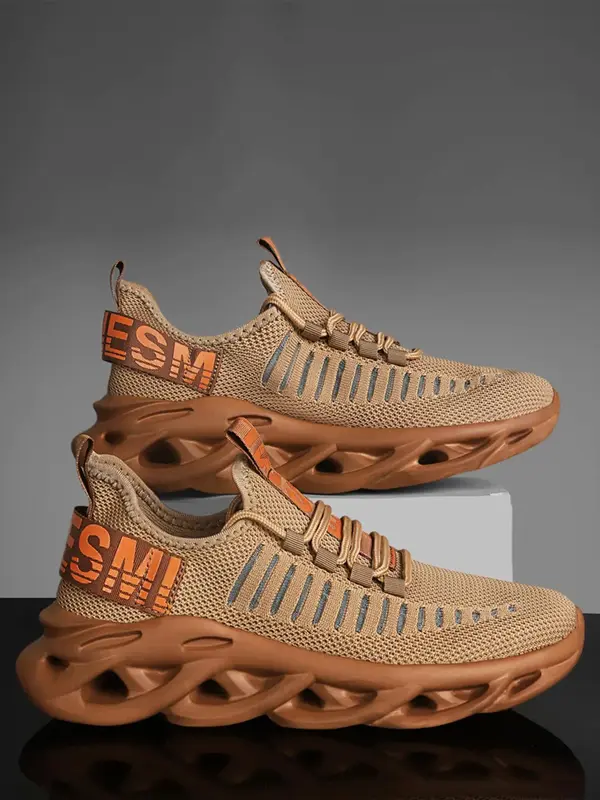 Men's Breathable Letter Design Outdoor Training Shoes, Summer Athletic Lace Up Hollow Out Design Training Sports Shoes, Spor...