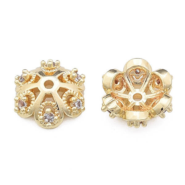 Brass Micro Pave Clear Cubic Zirconia Fancy Bead Caps