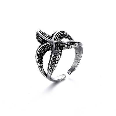Alloy Punk Starfish Open Cuff Rings for Men
