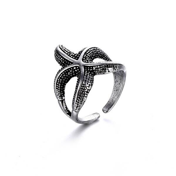 Alloy Punk Starfish Open Cuff Rings for Men