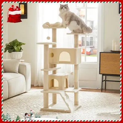 Moderw Cat Tree Tower for Indoor Cats, 54in Tall Multi-Level Pet Furniture, Stable Kitty Play House with Sisal Scratching Pos...