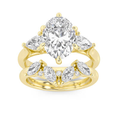 Lumina Lab Grown Oval Shaped Diamond Engagement Ring with the Annabella Wedding Band | 14K Yellow Gold 4 ct. tw.