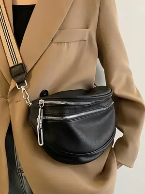 Women's Fashion Solid Color Fanny Pack, Simple Double Zipper Chest Bag, Casual Shoulder Bag For Daily Used