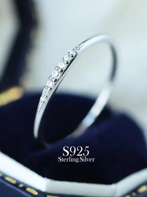 S925 Sterling Silver Women's Elegant Minimalist Glittering Promise Ring, Exquisite Trendy Engagement Ring, Fashionable Jewelr...