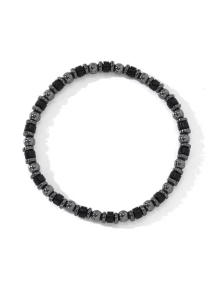 Men's Vintage Black Onyx Decor Beaded Bracelet, Stainless Steel Jewelry for Party, Daily Clothing Decor, Trendy All-match & E...