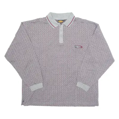 LETS GO Mens Polo Shirt Grey 90s Diamond Long Sleeve XL