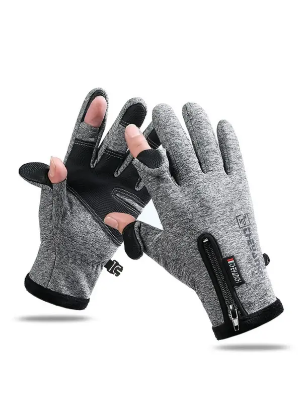 Basic Adjustable Zipper Simple Fingerless Gloves, Waterproof Outdoor Winter Gloves for Men & Women, Warm and Stylish Gloves f...