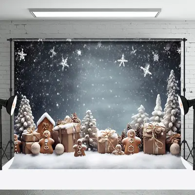 Aperturee Snowflake Holiday Night Christmas Scene Backdrop
