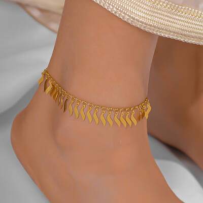 Beach Style Brass Leaf Charm Anklets