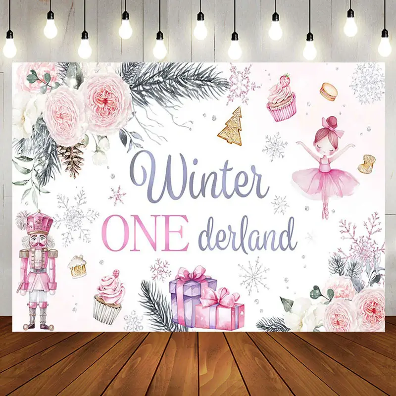 Aperturee Floral Gift Cake Winter Onederland Birthday Backdrop - Aperturee
