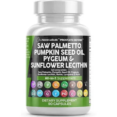 Clean Nutraceuticals Prostate Defend | Saw Palmetto 10000mg Pumpkin Seed Oil Pygeum Sunflower Lecithin Stinging Nettle Cranbe...