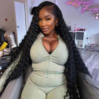 Bling Hair 13x6 HD Transparent Deep Wave Frontal Wig 180 Density 13x4 Lace Front Human Hair Wig Brazilian 30 32 Inch Curly Wi...