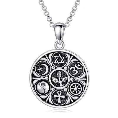Sterling Silver Ankh Ohm Star Of David And Yin Yang Pendant Necklace For Unisex