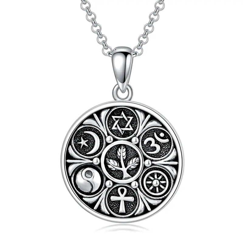 Sterling Silver Ankh Ohm Star Of David And Yin Yang Pendant Necklace For Unisex