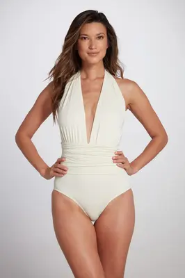 Eva Halter One Piece Swimsuit in Ivory | Size: Small