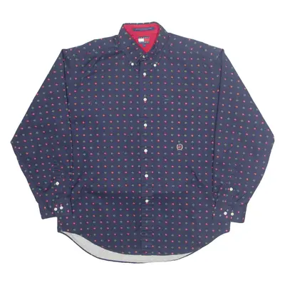 TOMMY HILFIGER Mens Shirt Blue Spotted Long Sleeve L
