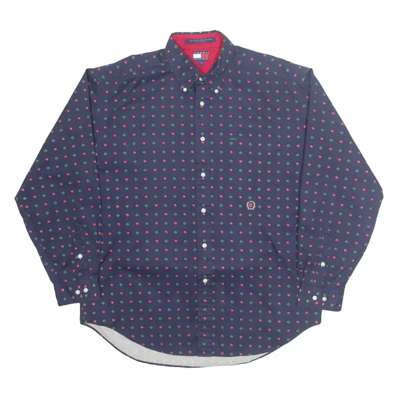 TOMMY HILFIGER Mens Shirt Blue Spotted Long Sleeve L