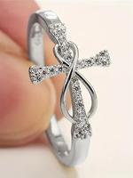 Fashion Rhinestone Cross Design Ring, Wedding Engagement Bridesmaid Costume Dress Prom Jewelry, Trendy All-match & Exquisite ...