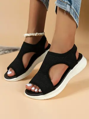 Women's Casual Solid Color Slip On Sports Slippers, Summer Breathable Comfortable Sandals for Beach, 2024 Summer Sports Sand...