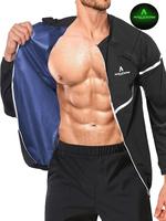 Men's Letter Print Zipper Sauna Top, Long Sleeve Zip Up Sports Top, Sauna Jacket, Casual Sportswear Clothing for Indoor Outdo...