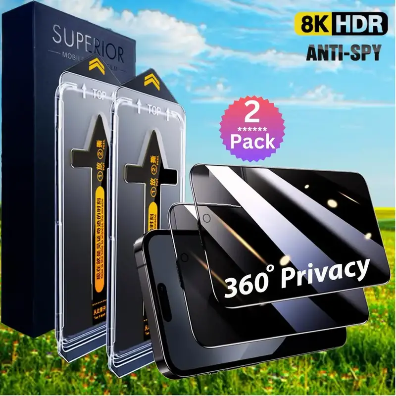 2 pack Privacy Screen Protector for iphone,Anti-spy privacy Tempered Glass Screen Protector Compatible with iPhone 16 15 14 1...