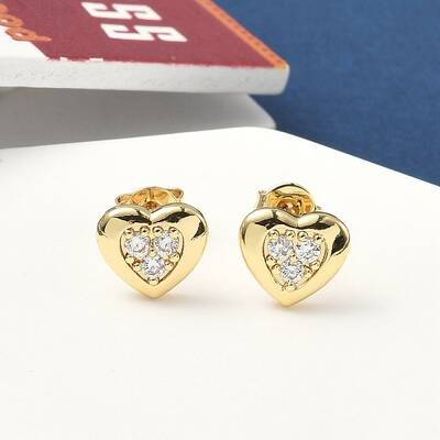 Brass Micro Pave Clear Cubic Zirconia Stud Earrings