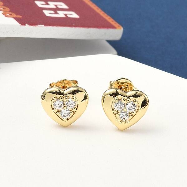 Brass Micro Pave Clear Cubic Zirconia Stud Earrings
