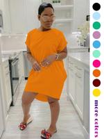 Women's Plain High Low Round Neck Short Tee Dress, Chic Style Soft Lady Casual Solid Comfort Loose Pocket Short Sleeve Dress...